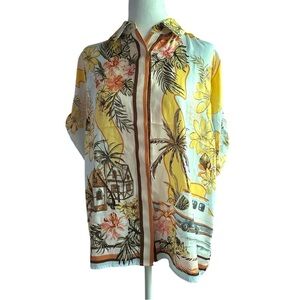 Rachel Zoe Floral Tropical Blouse - Yellow and Brown Medium
